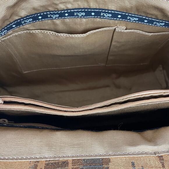 VTG 50s INGE Flap Satchel Bag Gold Chevron Leather Old Money Filigree Flower NWT - Picture 9 of 9